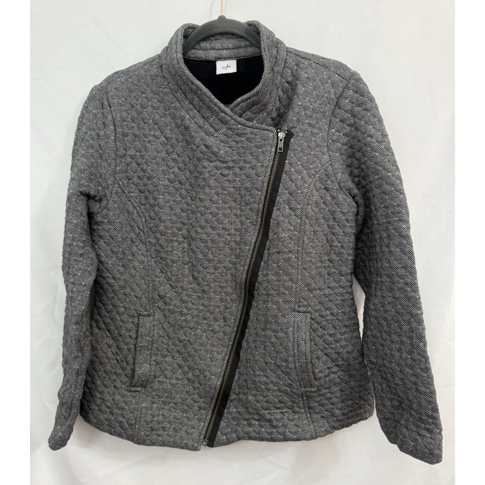 Cabi Herringbone Quilted Knit Jacket‎ Black Gray Womens Size L